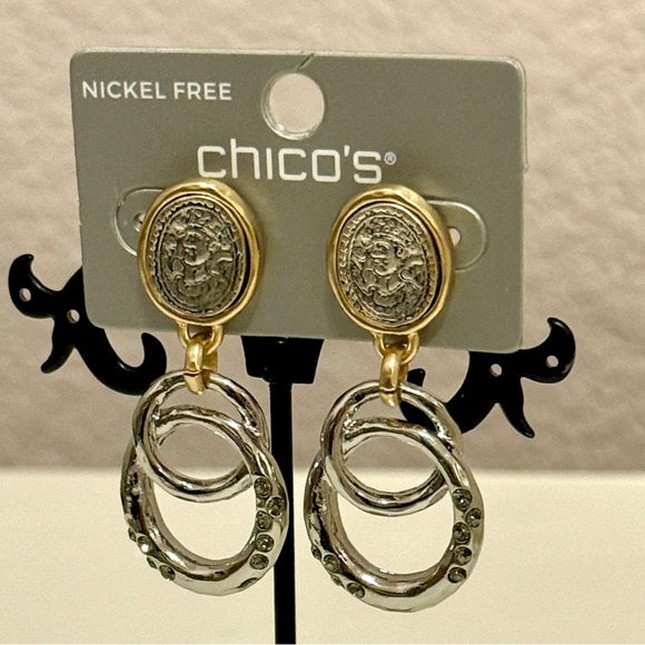 Chico's Two Tone Coin Drop Earrings NWT - Picture 6 of 6